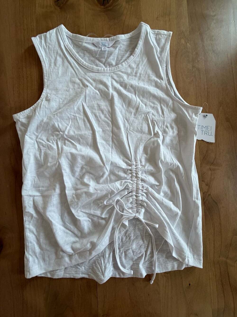 Time and Tru Front Cinch Tank Top White Size S (4-6)